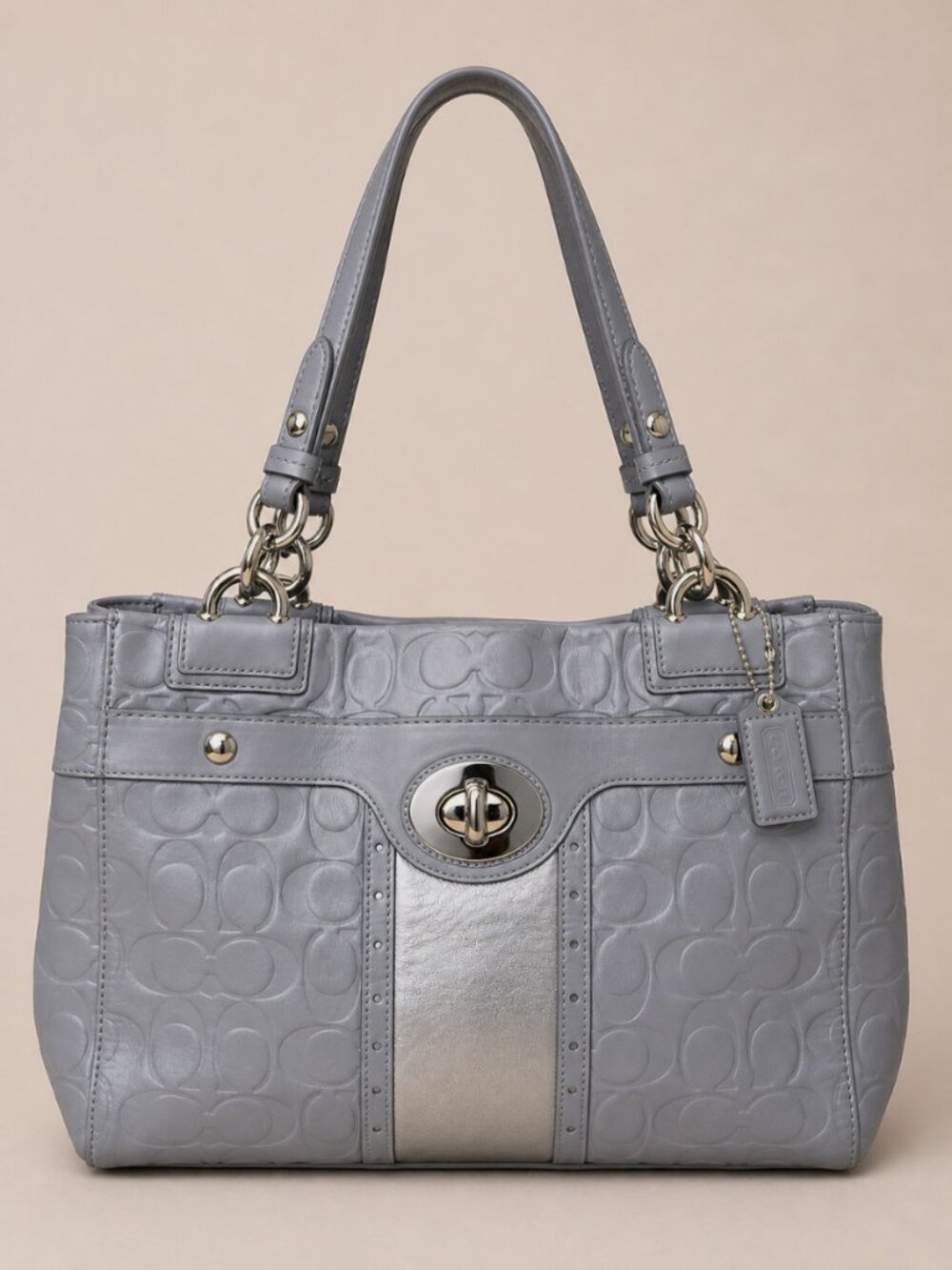 Coach Penelope Embossed Leather Satchel Gray 16577 Turnlock EUC